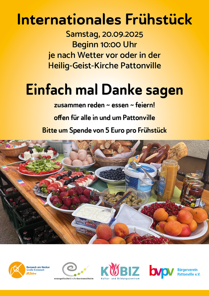 Internationales Frühstück am 20.09.2025 ab 10 Uhr in Pattonville in oder bei der Heilig-Geist-Kirche